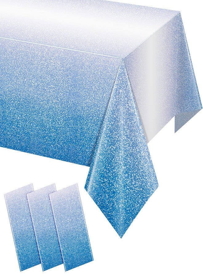 FunnyPars 3 Pack Ombre Blue Plastic Tablecloth for Parties, Gradient Pastel Blue Disposable Tablecloths for Rectangle Tables, Sprinkle Table Cover for Wedding Birthday Anniversary Party, 54 x 108Inch - Image 1